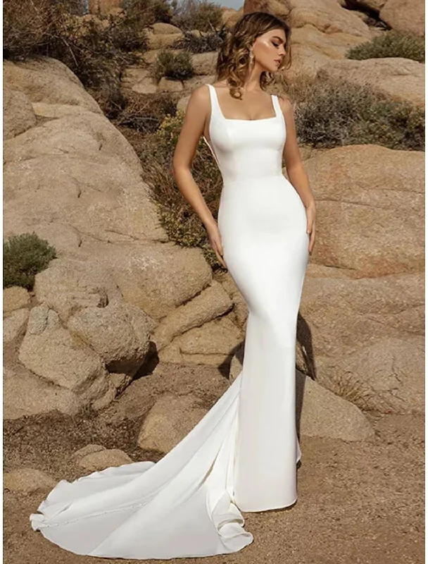 Super Deal Beach Open Back Casual Wedding Dresses Sleeveless  Stretch Fabric Buttons