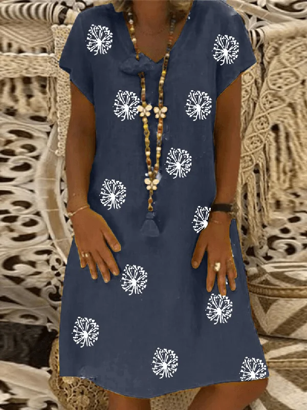 Weekend Flash Sale ruffle dressWomen Vintage Floral Print V-Neck Casual Short Sleeve Loose Midi Dress