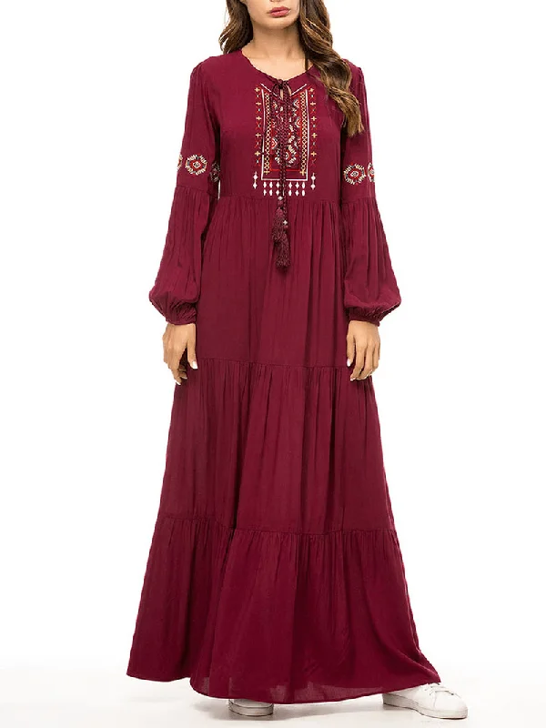 Major Savings long-sleeve floral dressWomen Pleated Robe Long Sleeve Maxi Dress