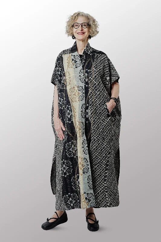 New Deals KIMONO COTTON KANTHA PONCHO DRESS - kc2443-blk -