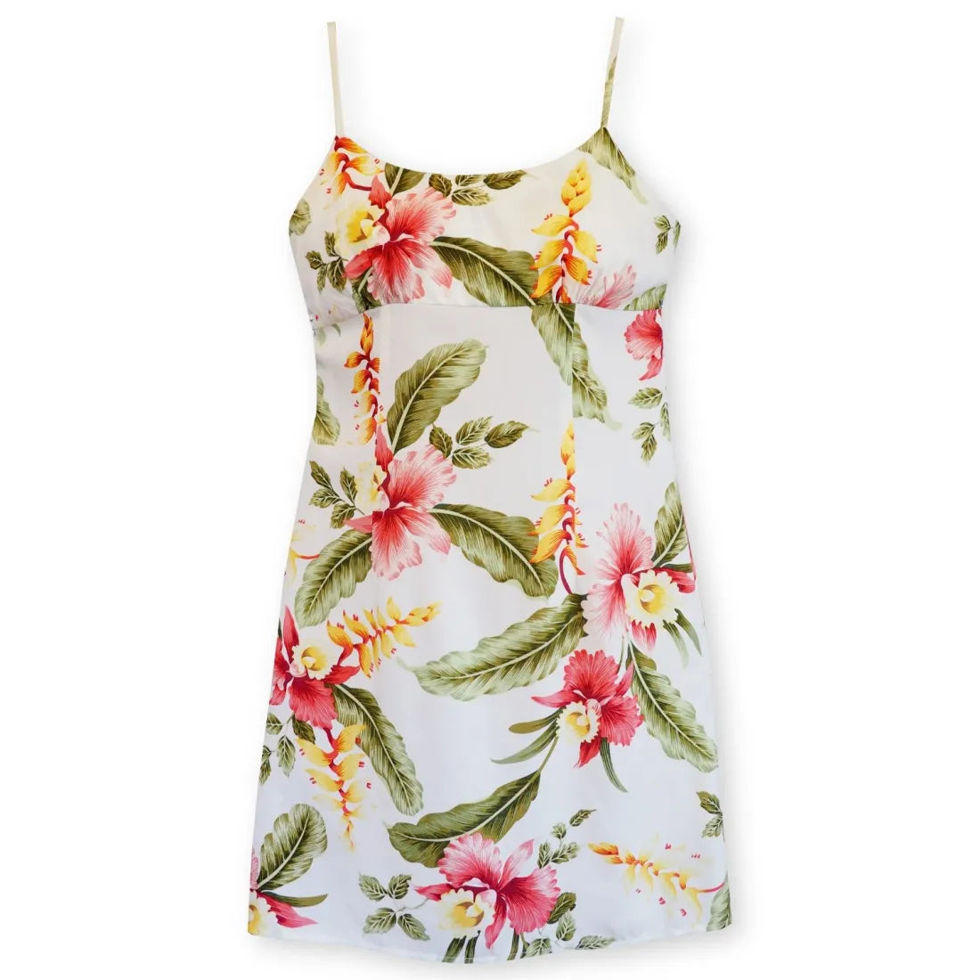 Shop and Save Cloud Cream Skinny Strap Short Hawaiian Dress