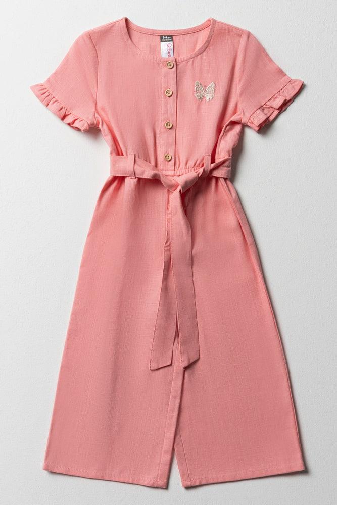 formal dressBelted Jumpsuit With Frill Sleeve Peach