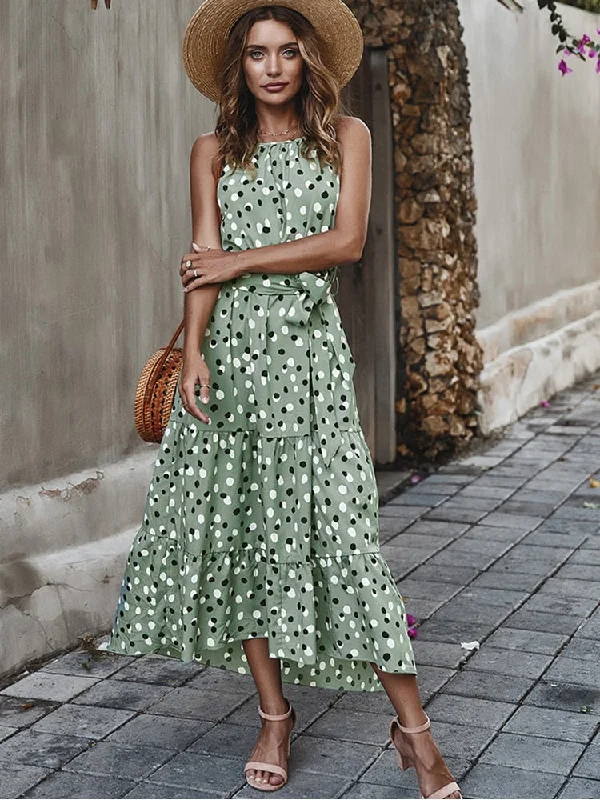 flowy evening dressPriscilla Summer Polka-Dot Long Dress