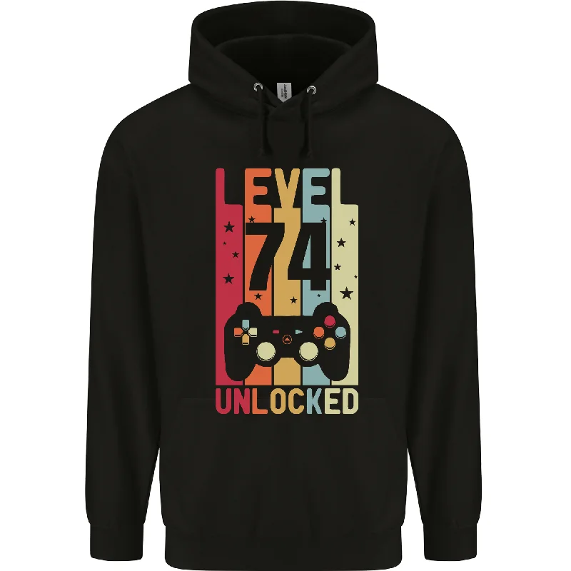 cozy hoodie74th Birthday 74 Year Old Level Up Gaming Mens 80% Cotton Hoodie