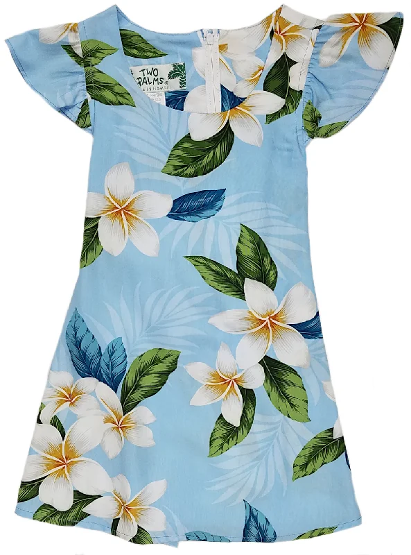 Huge Discounts 105R - Girls Hawaiian Dress Plumeria Sky Light Blue