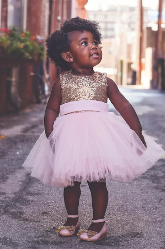 Price Rollback comfy dressCute Toddler Ball Gown Gold Sequins Pink Flower Girl Dress