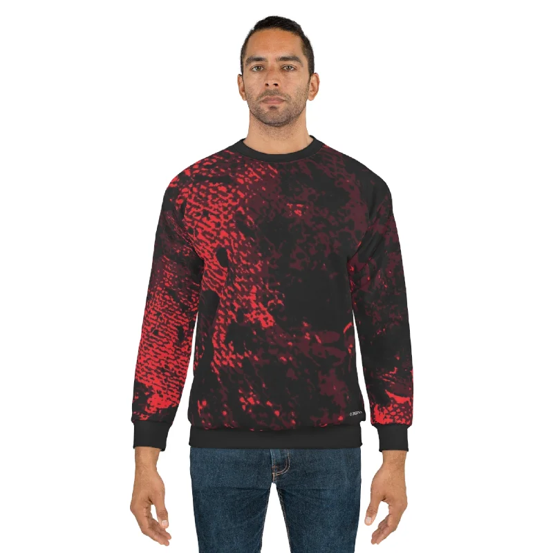 casual workout hoodie"Mystic Cube" (Cosmic Fusion - Dark Maroon/Neon Red) - Unisex Sweatshirt