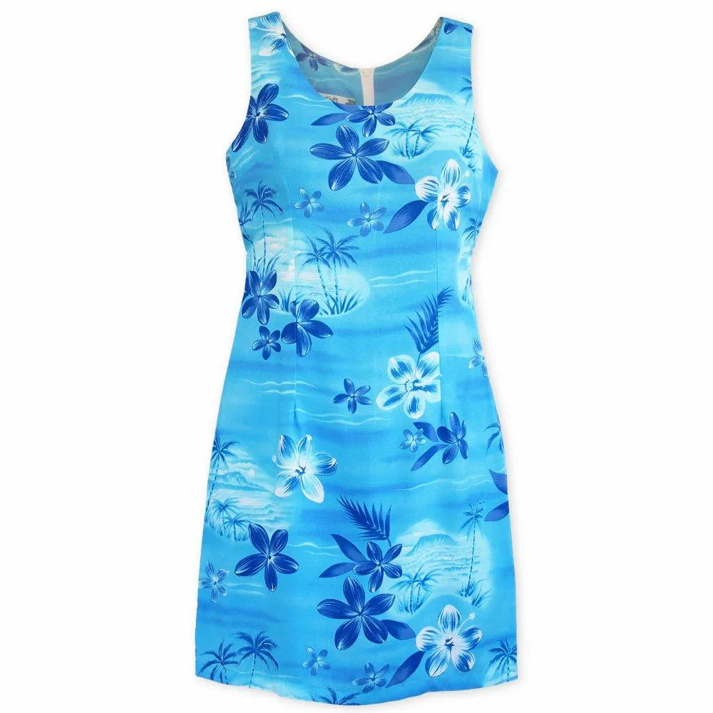 Daily Deals Aurora Blue Short Hawaiian Tank Dress
