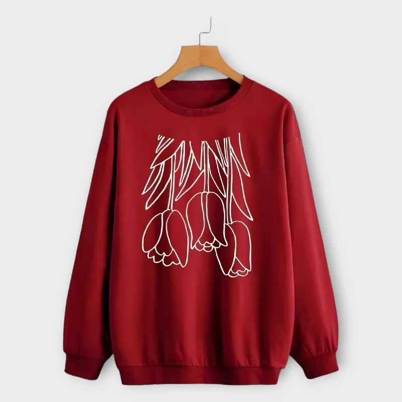 cool activewear hoodieWinter Printed Red Sweatshirt For Womens