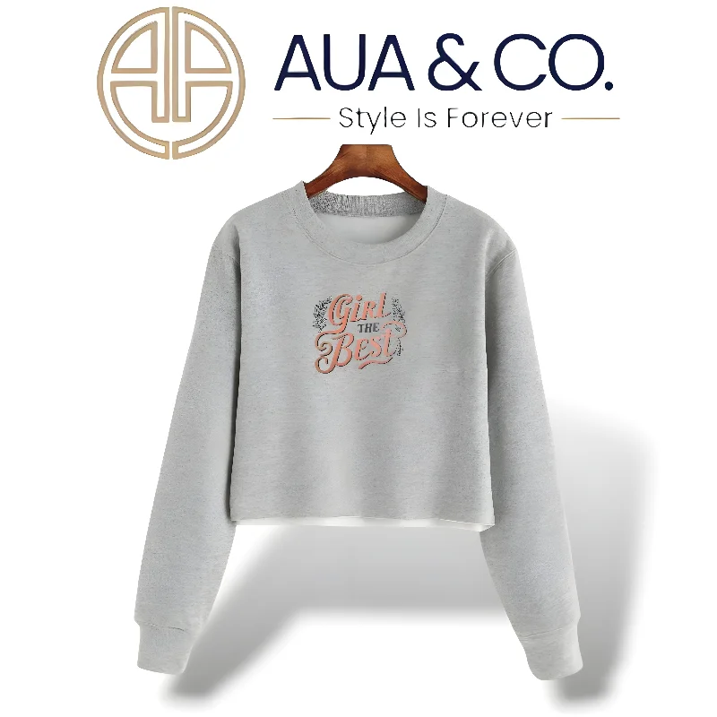 fashionable fitness sweatshirt"Girl The Best" Gray Crop Sweatshirt - AUA&CO