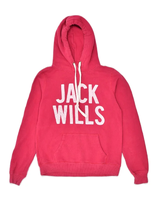 minimalist hoodieJACK WILLS Womens Graphic Hoodie Jumper UK 12 Medium Red Cotton