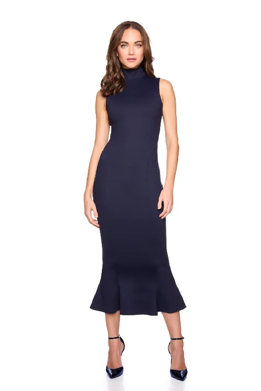 Inventory Reduction trendy wrap dressmock neck sleeveless trumpet midi dress