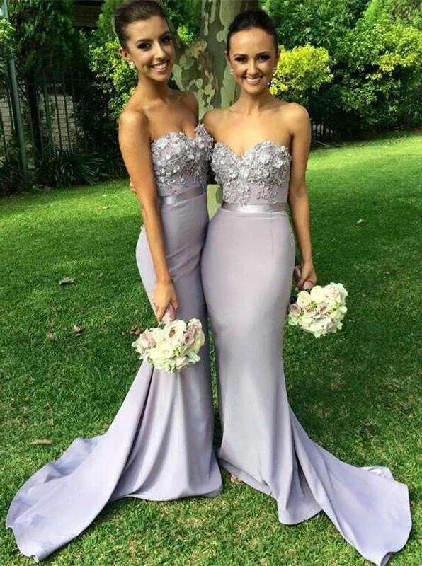 Price Cut modern dressGorgeous Strapless Mermaid Lavender Bridesmaid Dress with Appliques