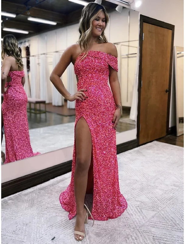 Get It Before It’s Gone Prom Dresses Sparkle Shine Dress Formal Sleeveless One Shoulder Sequined with Slit