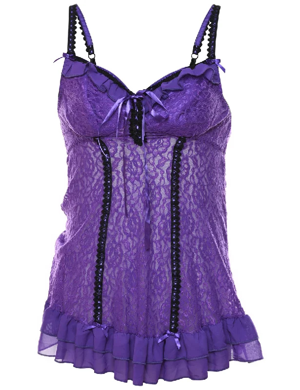 Price Drop classic zip-up coatPurple & Black Boned Lace Y2K Babydoll - S