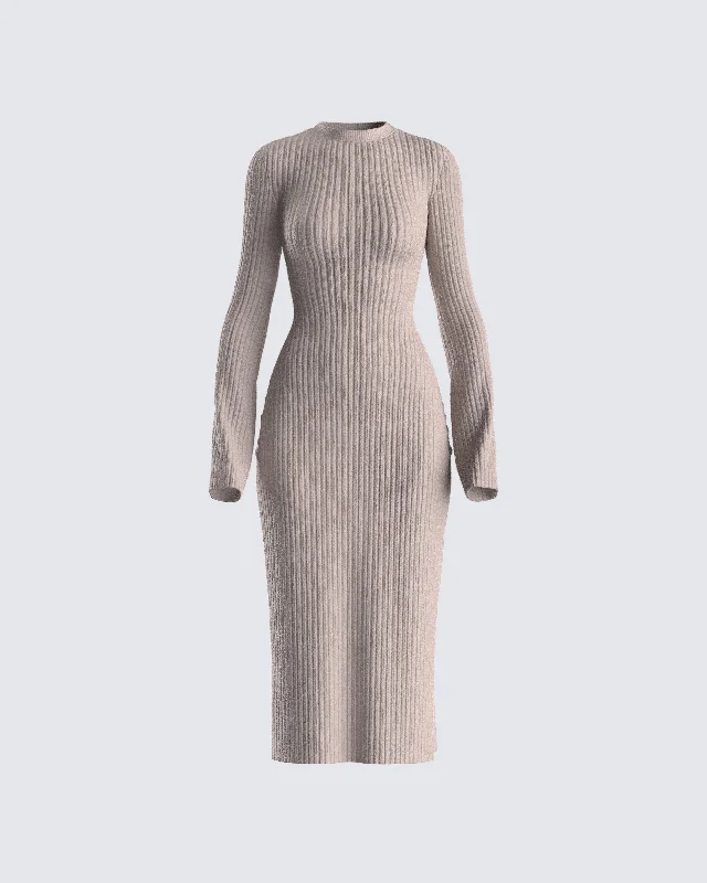 elegant evening dressRejina Taupe Wide Rib Midi Dress