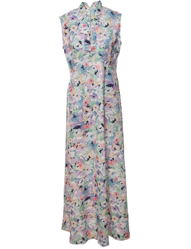 chic coatFloral Print 1970s Multi-Colour Maxi Dress - M