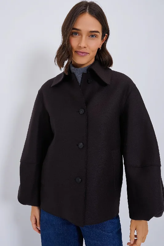 padded puffer coatDark Brown Puffed Sleeve Pressed Wool Jacket