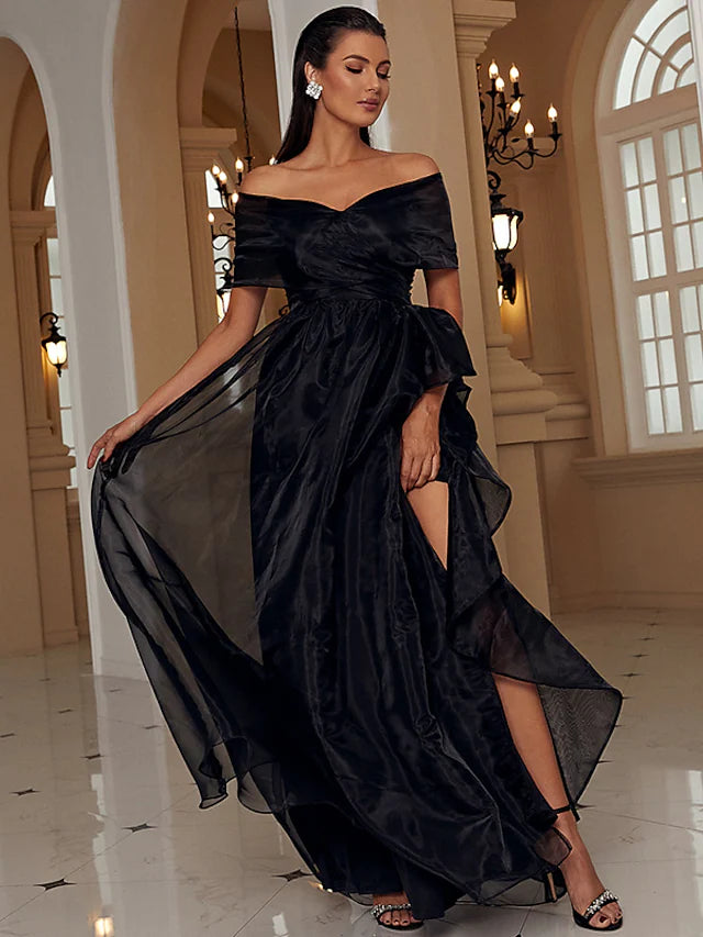 Massive Deals A-Line Evening Gown Sexy Dress Formal Floor Length Short Sleeve Off Shoulder with Ruffles Slit Massive Deals A-Line Evening Gown Sexy Dress Formal Floor Length Short Sleeve Off Shoulder with Ruffles Slit