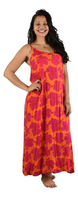 Big Savings Bali Long Dress - New Hibiscus - Red / Orange