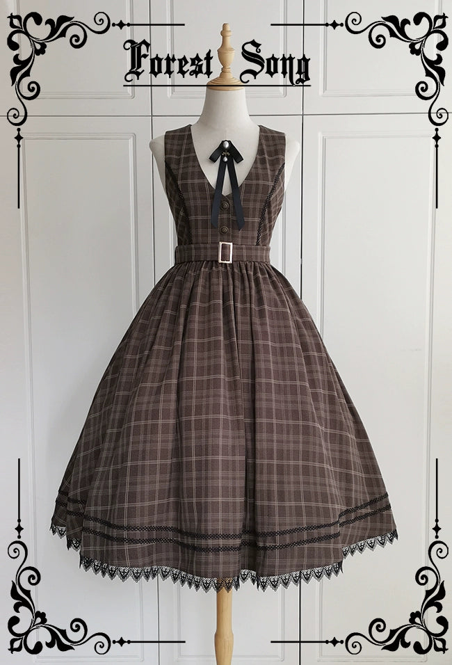 luxury dress(Buyforme)Forest Song~Grena's Poems V-Neck Plaid Jumper Dress