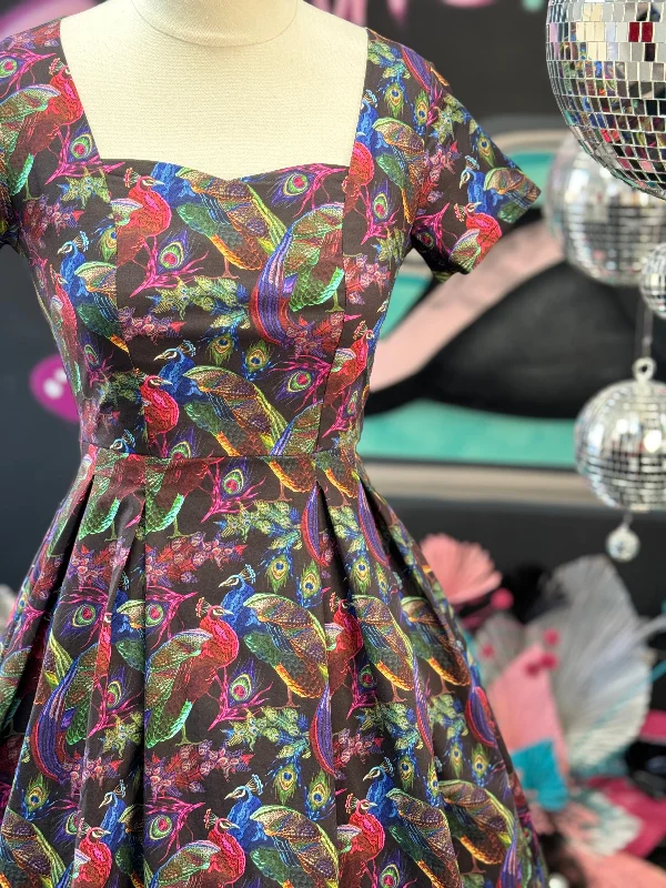 Closeout v-neck dressPixie Sweetheart Dress in Pretty Peacock Print