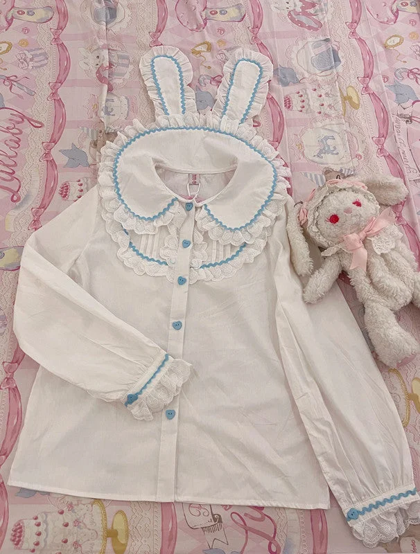 long sleeve rabbit ears blouse (blue)