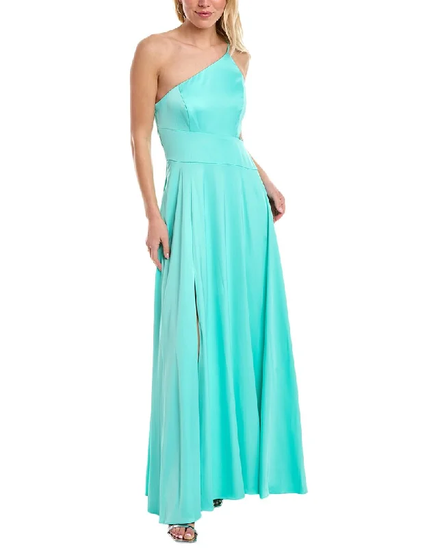 satin midi dressAidan Mattox One-Shoulder Gown