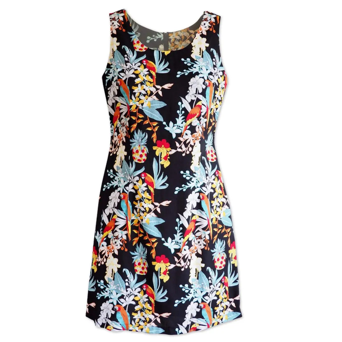 Savings Event Wild Parrots Black Short Hawaiian Tank Dress