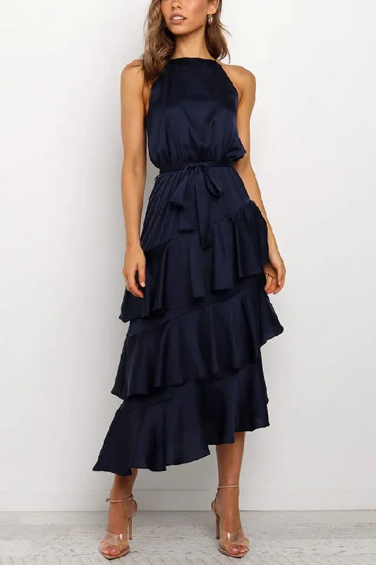 Sale Event chic slip dressKetty Halter Ruffle Hem Layered Dress