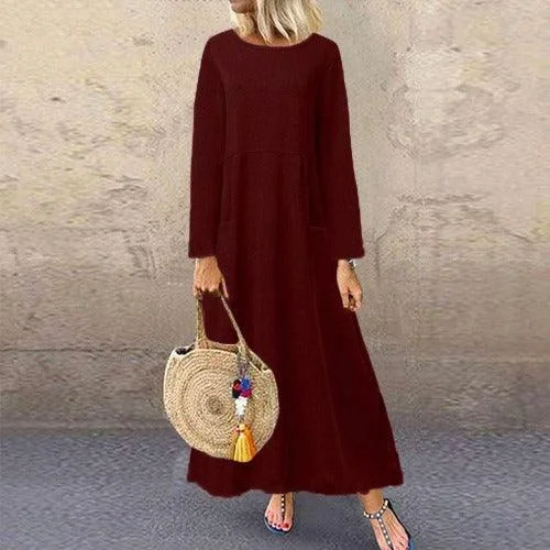 Extra Discounts comfy dressLarge Size Autumn And Winter New Solid Color Long Sleeves