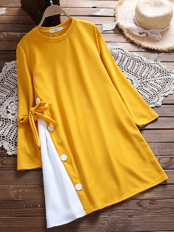 Special Price romantic dressSide Button Patchwork Dress