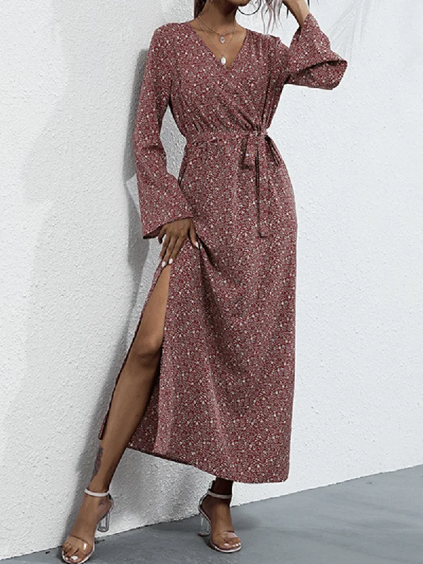 Can't Miss elegant maxi dressWomen Ethnic Style Print Long Sleeve Side Split Casual Maxi Dresses