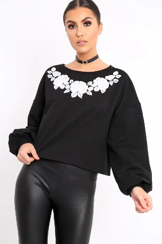 Low Prices athletic pulloverBlack Flower Jumper Tie Back - Alchemy
