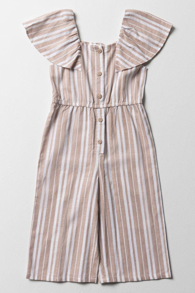 evening dressStripe Jumpsuit With Frill Sleeves Natural