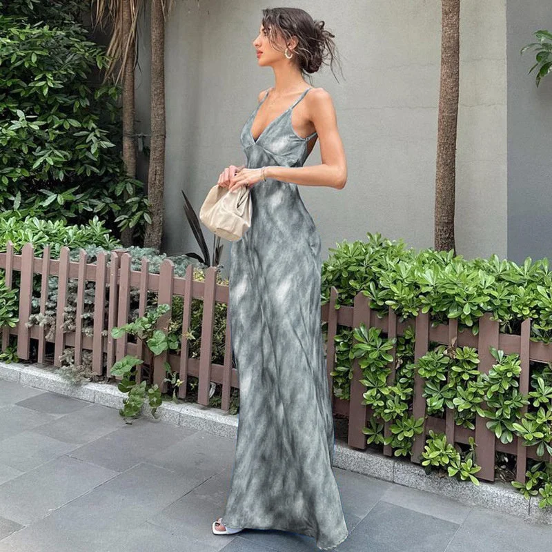 casual summer dressStella Tie Dye Print Backless Maxi Dress