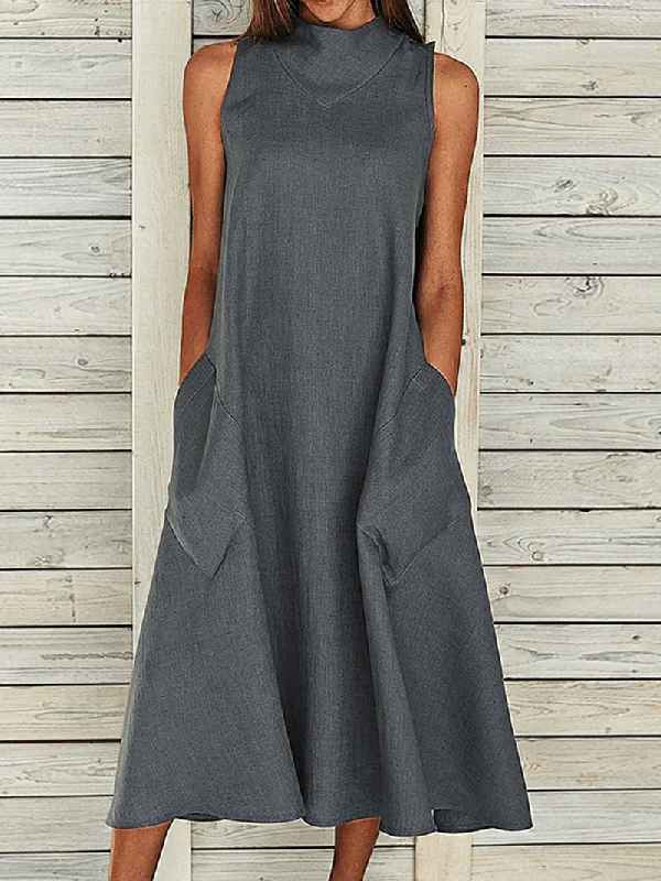 Today’s Special pleated dressSolid Side Pockets Loose Large Size Casual Dress for Women - Comfy and Stylish