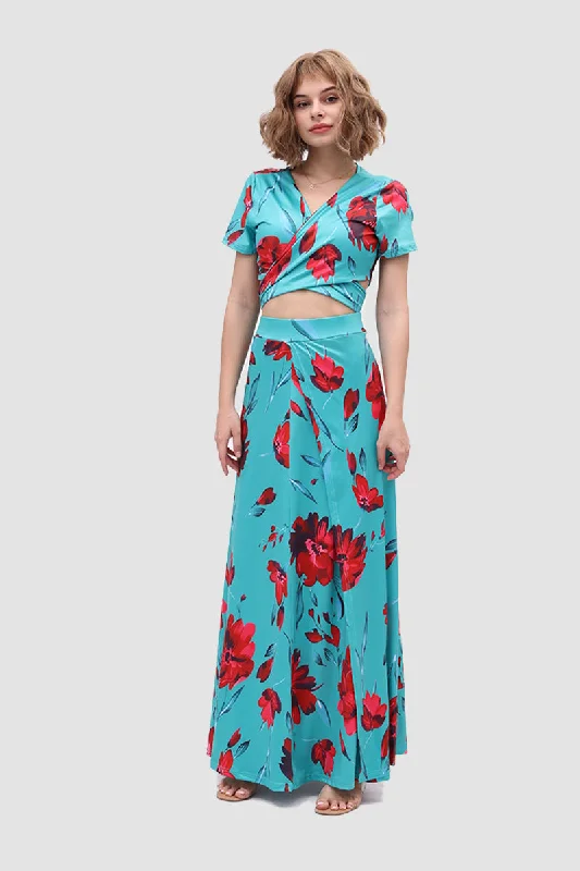 romantic dressV-neck Allover Floral Side Slit Two-Piece Dress