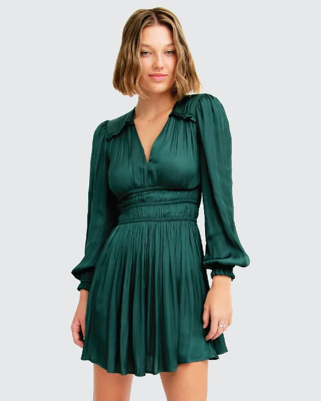 satin midi dressShine Bright Ruched Mini Dress - Dark Green