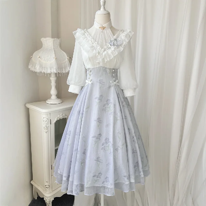 Stock Clearance long sleeve dressCornfield Lolita~Iris Dream~Elegant Lolita Dress Short Sleeve OP