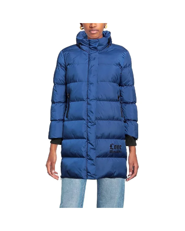 Special Offer faux fur coatLove Moschino Long Down Jacket with Zip Closure and Logo Print