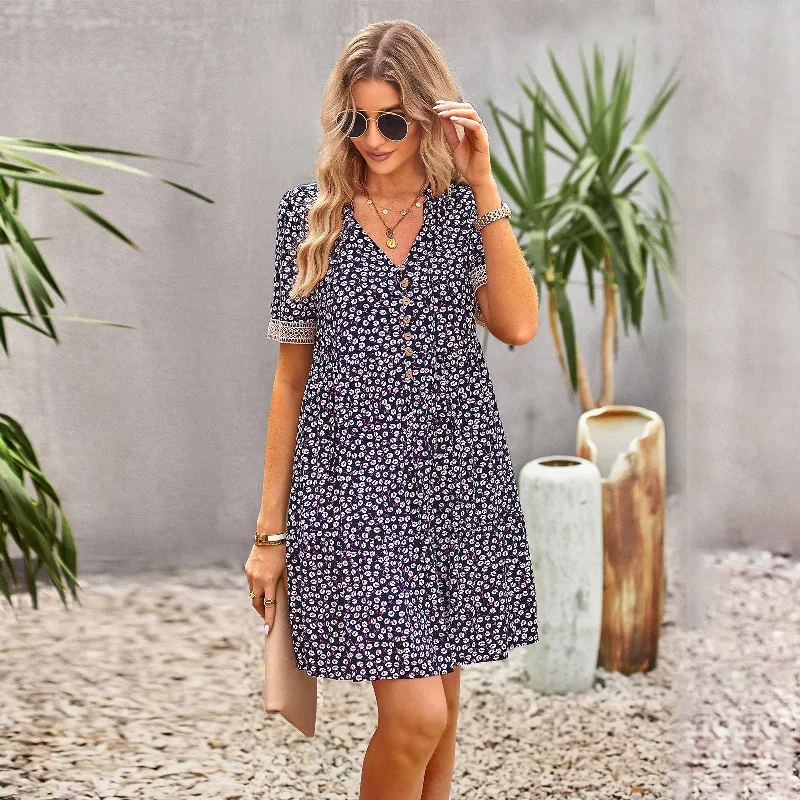 Blowout Deals vintage-inspired dressFloral Short Sleeve Dress Women's Temperament