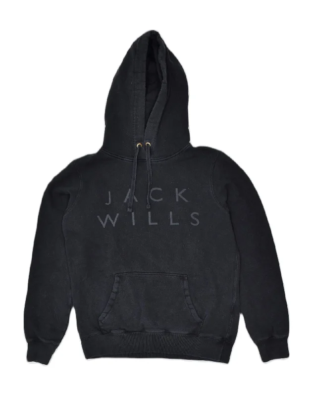 classic pullover hoodieJACK WILLS Womens Classic Fit Graphic Hoodie Jumper UK 10 Small Black