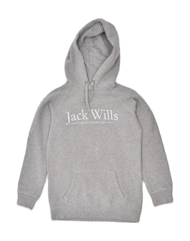 comfortable stylish hoodieJACK WILLS Womens Oversized Graphic Hoodie Jumper UK 6 XS Grey Cotton