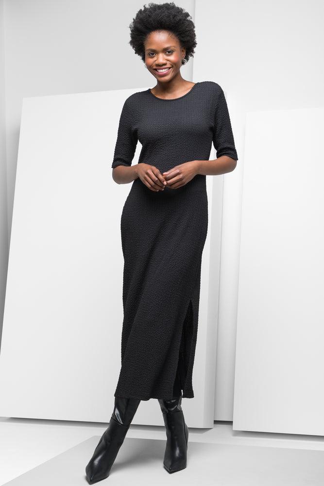 elegant maxi dressTextured Short Sleeve Column Dress Black