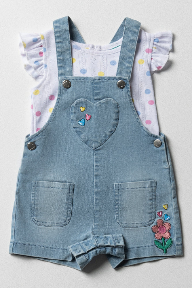 puff sleeve dressDungaree With Short Sleeve T-Shirt Set Blue