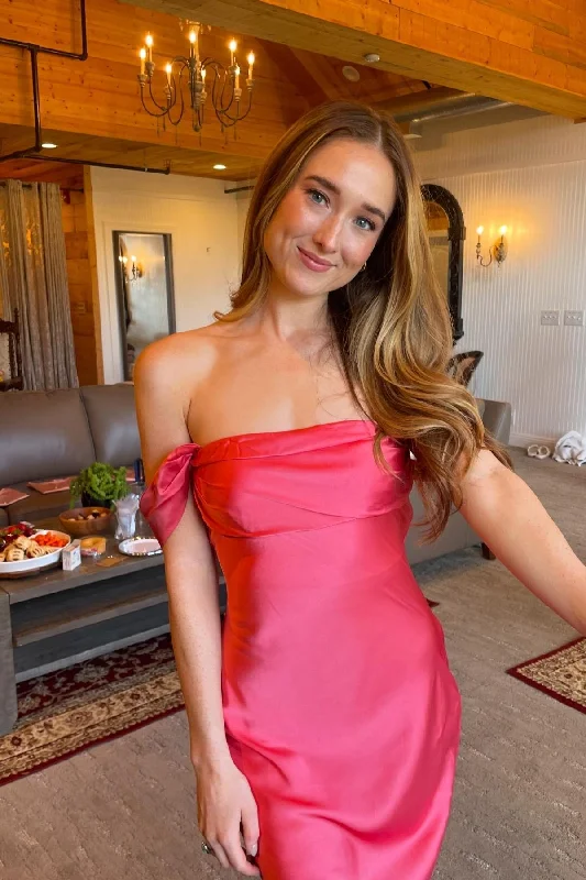 Limited Availability sleek dressOff the Shoulder Coral Sheath Long Party Dress