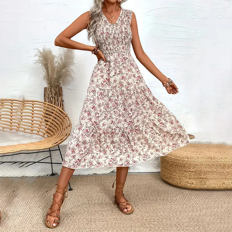 YEAR-End Sale bohemian dressFloral Flounce Slim Sleeveless Long Dress