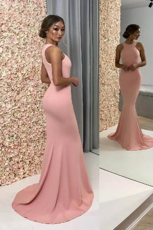 Bargain Prices romantic dressGorgeous Jewel Pink Mermaid Long Bridesmaid Dress