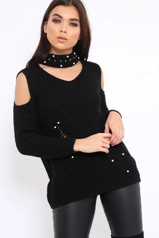 Now or Never fashion pullover sweaterBlack Distressed Pearl Chunky Knit Jumper - Narla Now or Never fashion pullover sweaterBlack Distressed Pearl Chunky Knit Jumper - Narla